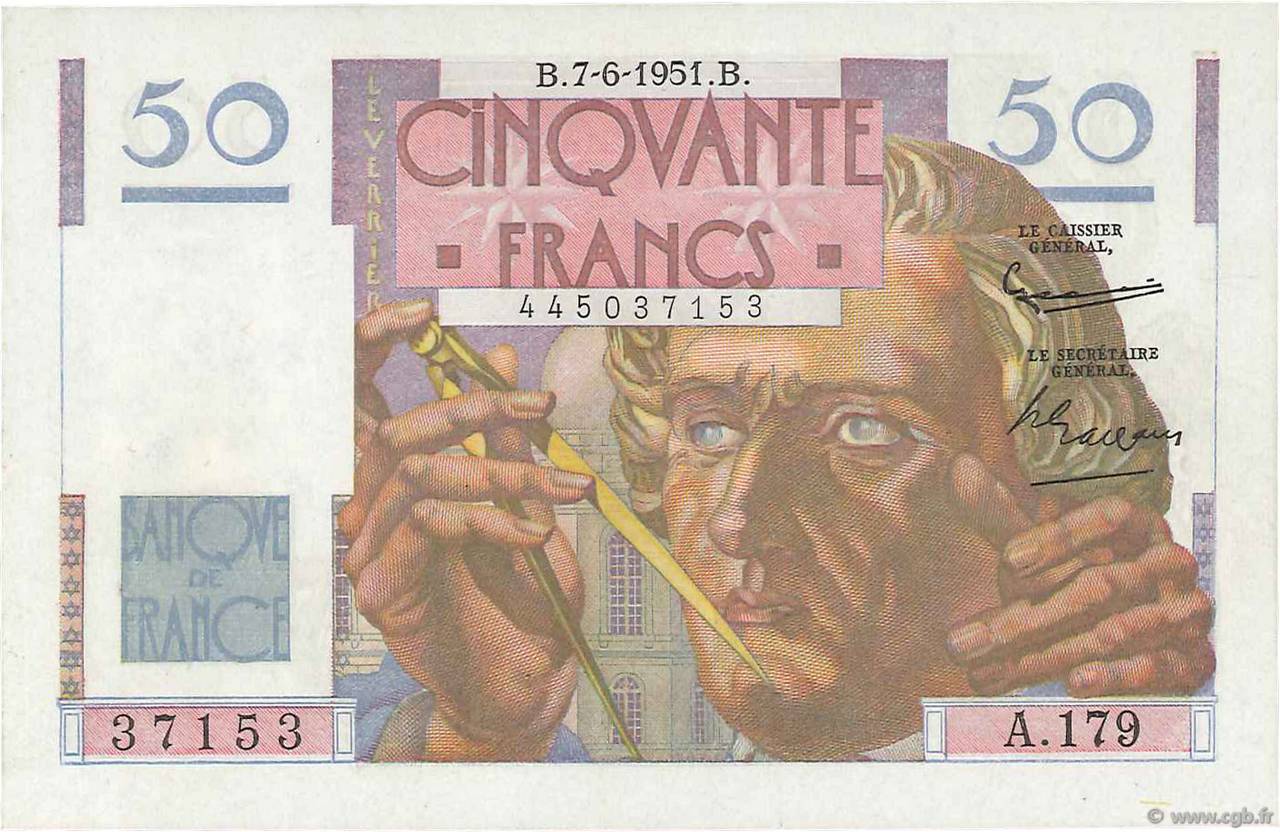 50 Francs LE VERRIER FRANCE  1951 F.20.18 SUP