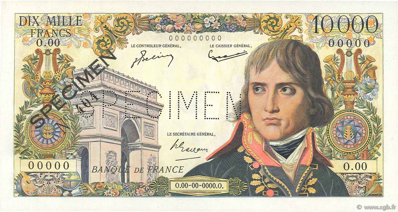 10000 Francs BONAPARTE Spécimen FRANCE  1955 F.51.01Spn NEUF
