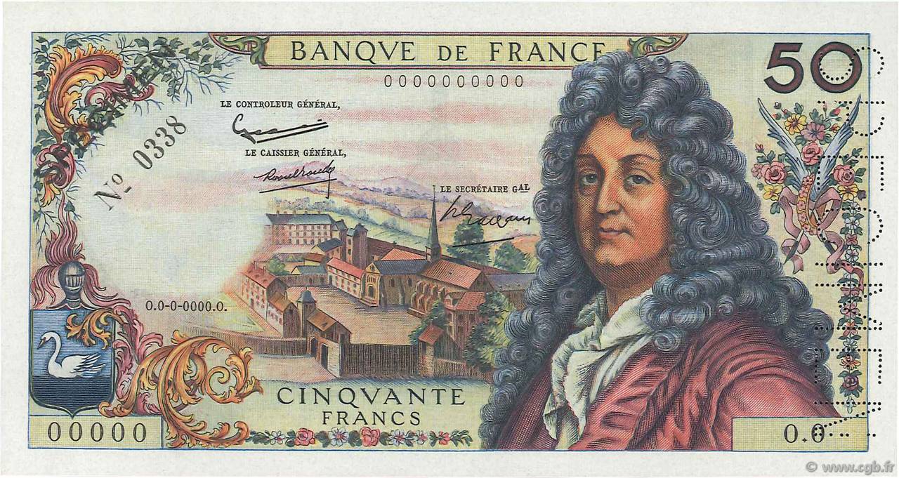 50 Francs RACINE Spécimen FRANCE  1962 F.64.01Spn NEUF