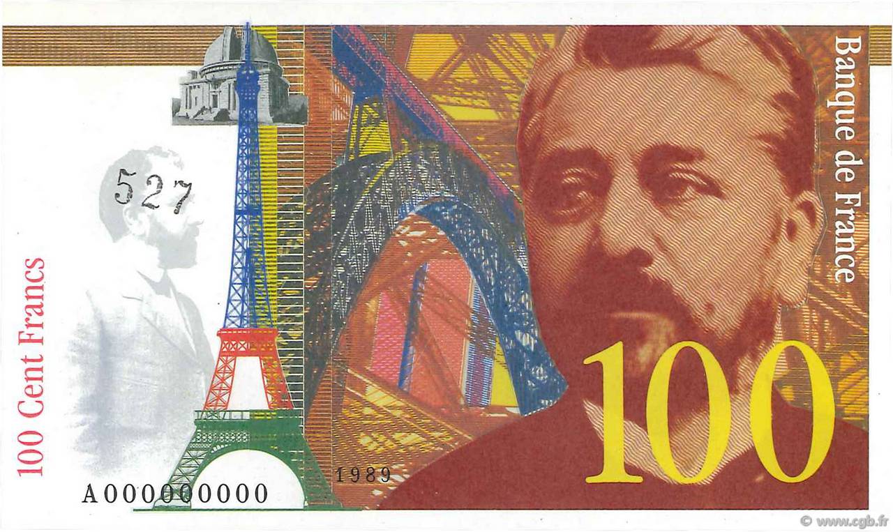 100 Francs EIFFEL type 1989 Non émis FRANCE  1995 NE.1989.02a NEUF