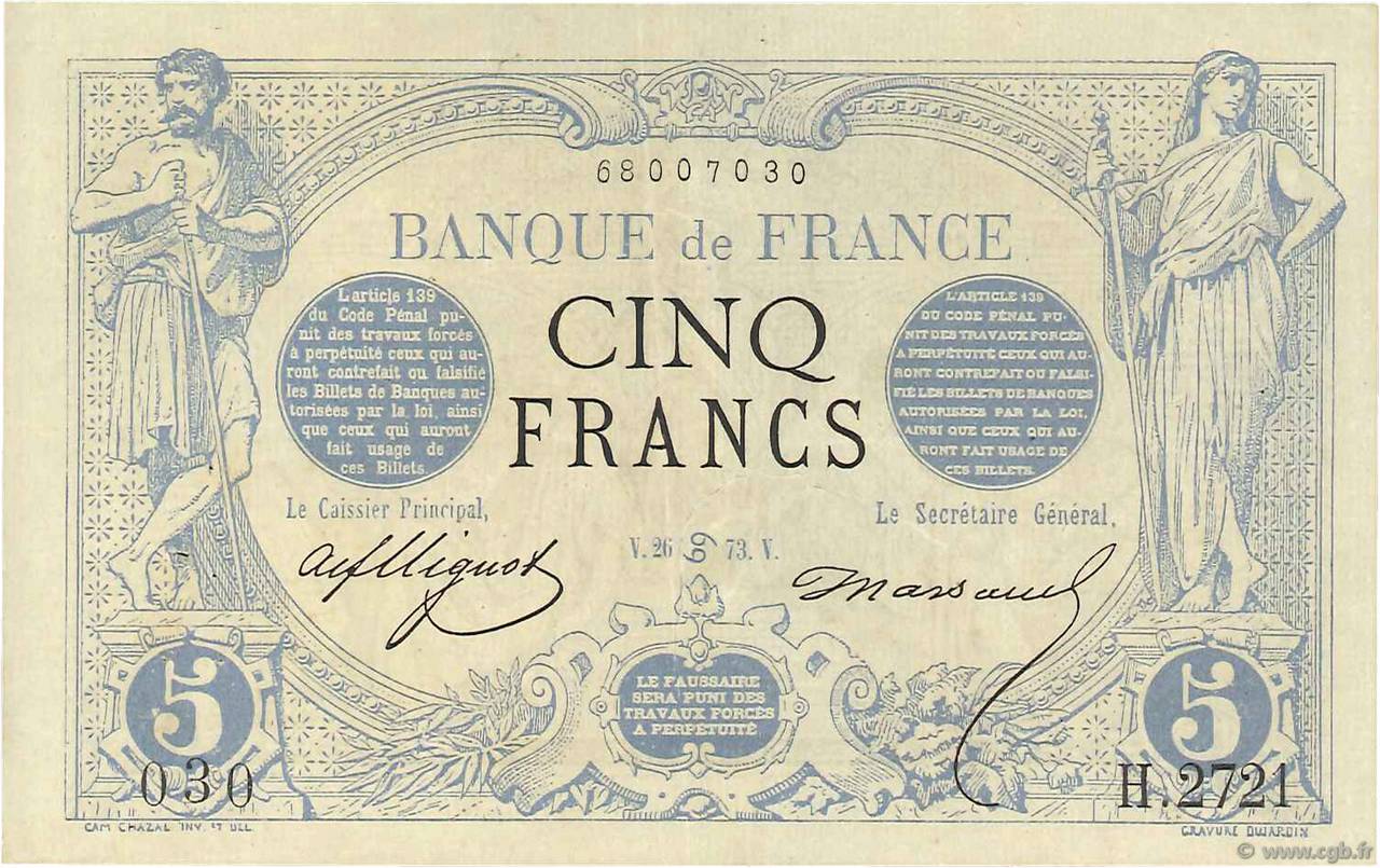 5 Francs NOIR FRANCE  1873 F.01.19 TTB+
