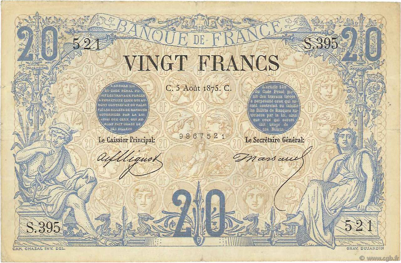 20 Francs NOIR FRANCIA  1875 F.09.02 MBC