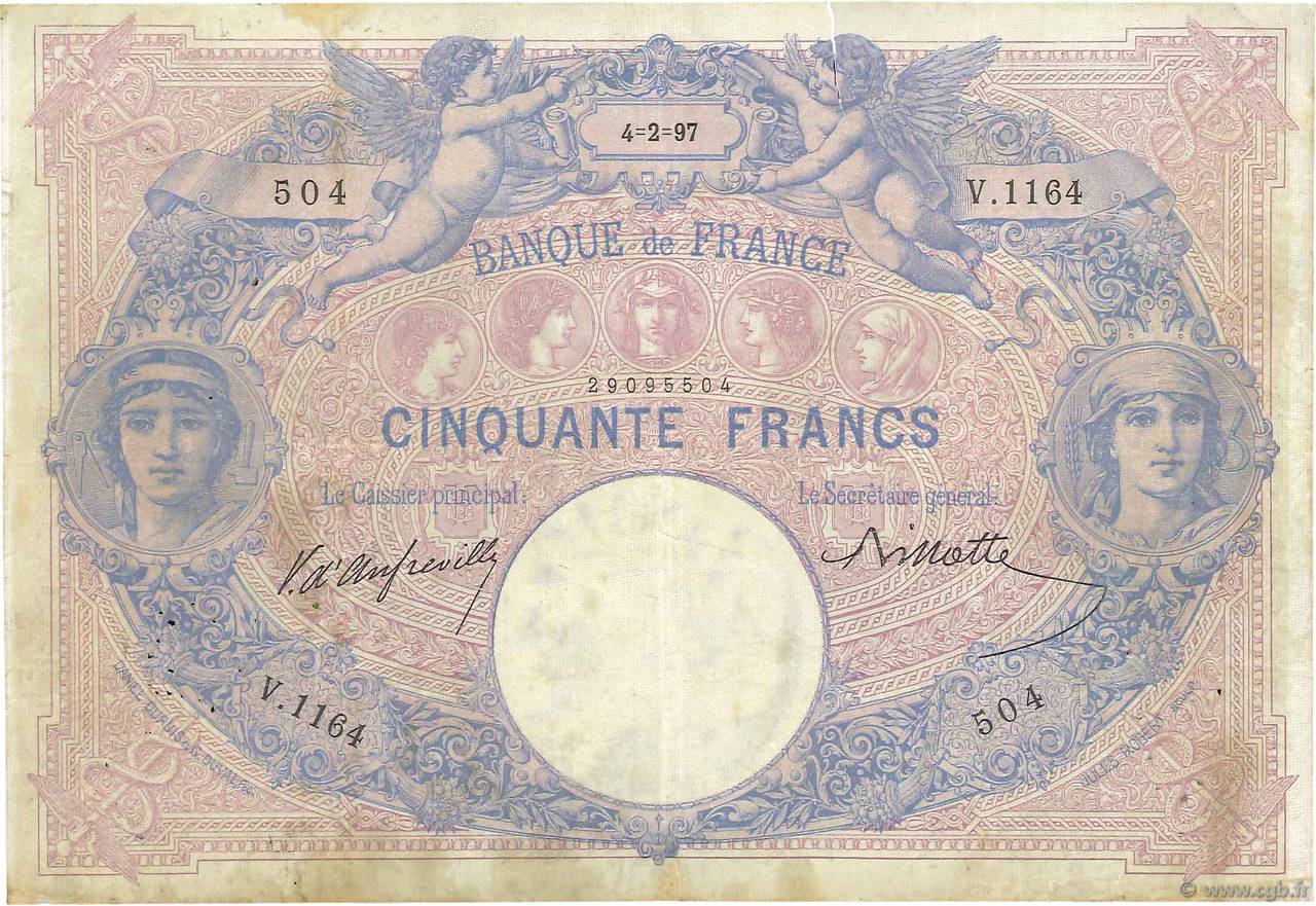 50 Francs BLEU ET ROSE FRANCE  1897 F.14.09 pr.TB