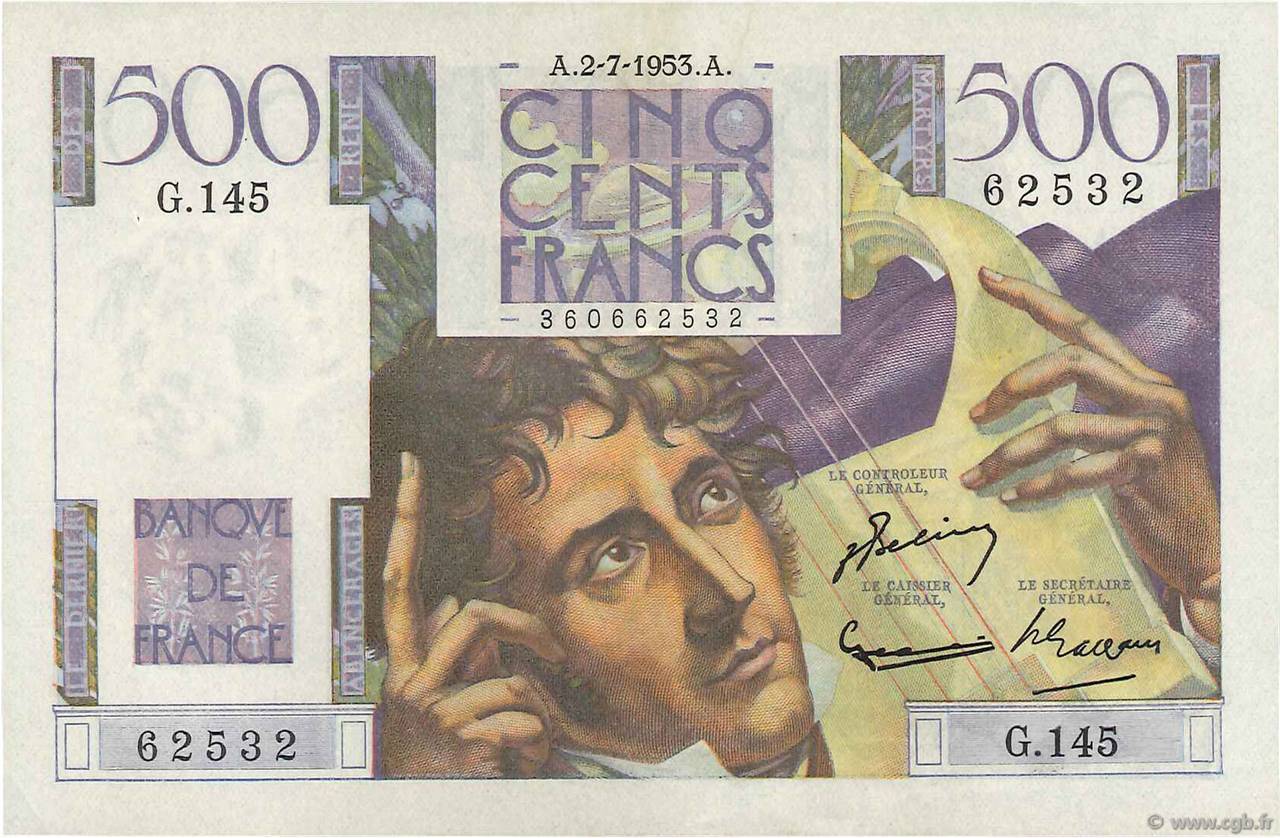 500 Francs CHATEAUBRIAND FRANCE  1953 F.34.13 pr.SPL