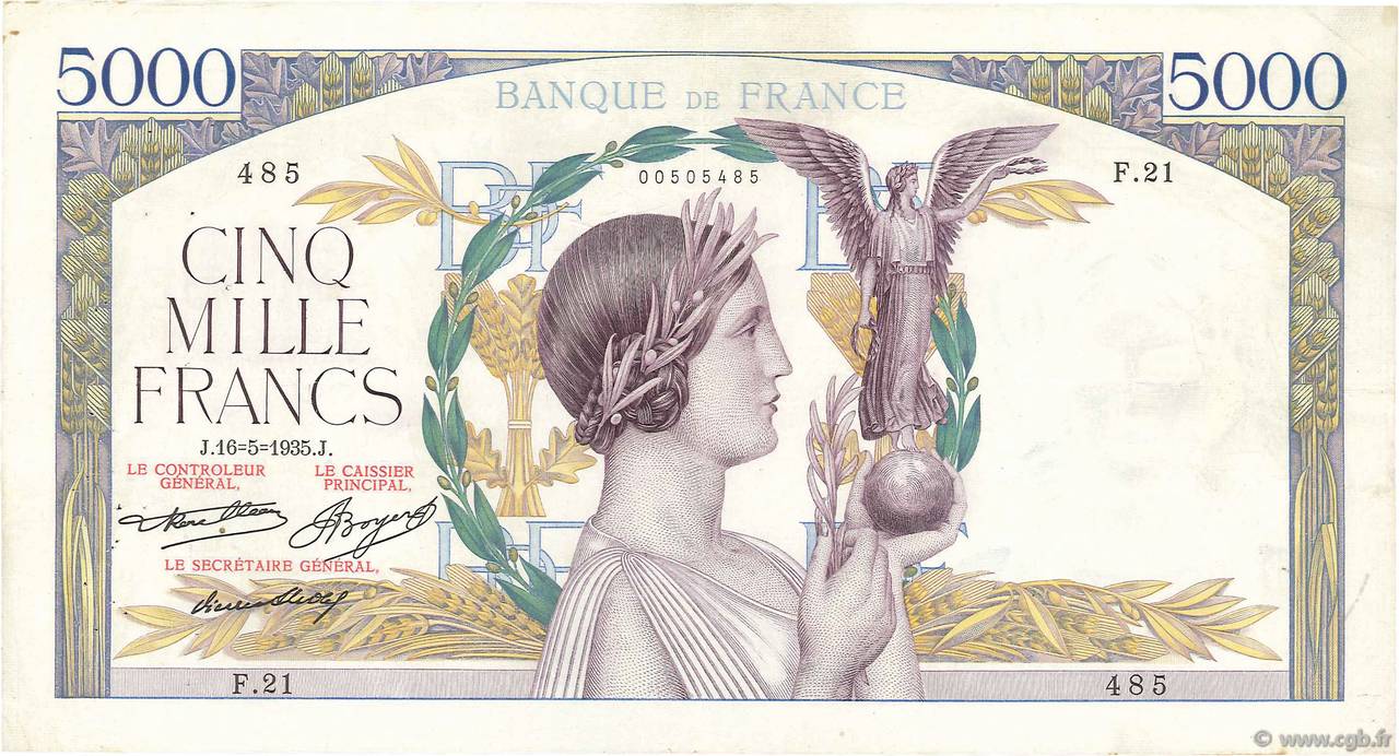 5000 Francs VICTOIRE FRANCE  1935 F.44.02 TTB