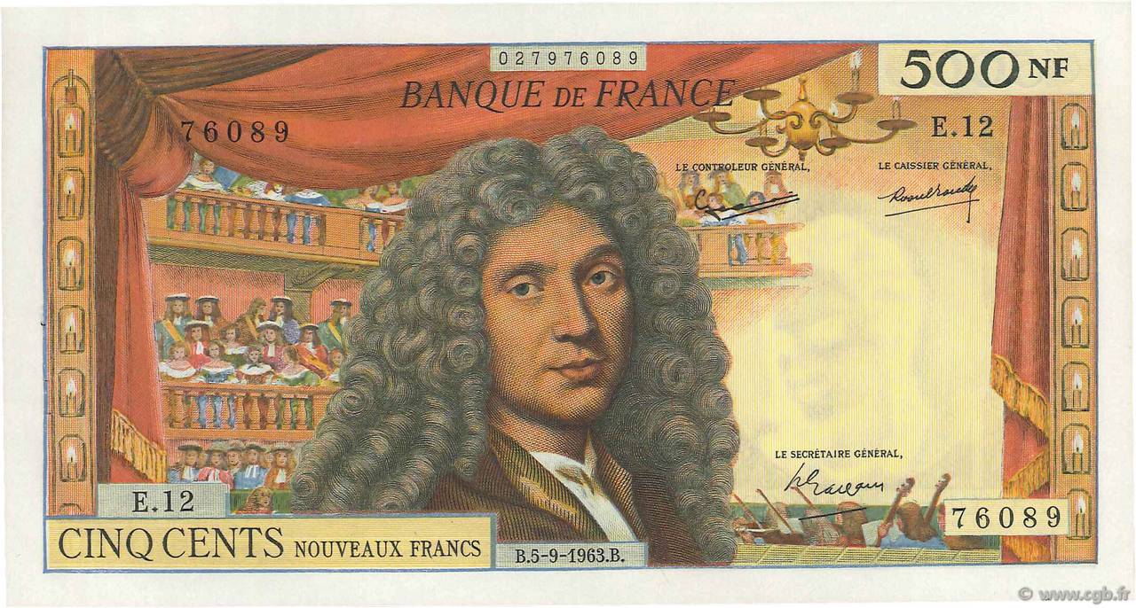 500 Nouveaux Francs MOLIÈRE FRANCIA  1963 F.60.05 SPL+