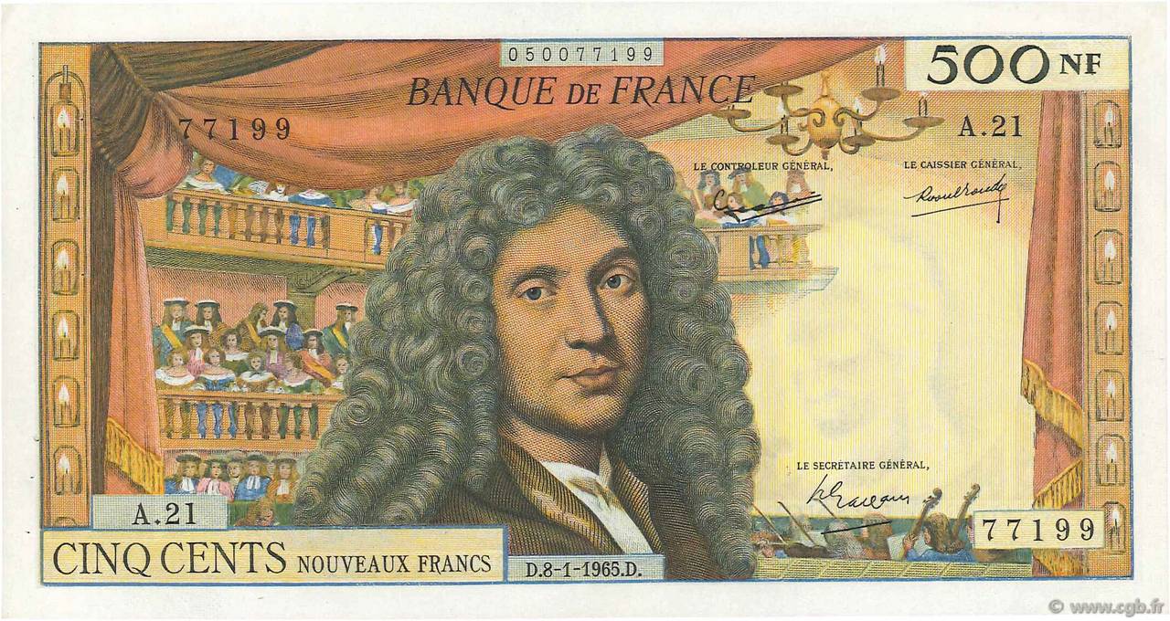 500 Nouveaux Francs MOLIÈRE FRANCE  1965 F.60.08 SUP