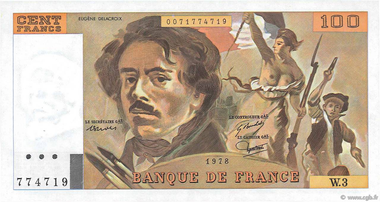 100 Francs DELACROIX modifié FRANKREICH  1978 F.69.01b fST+
