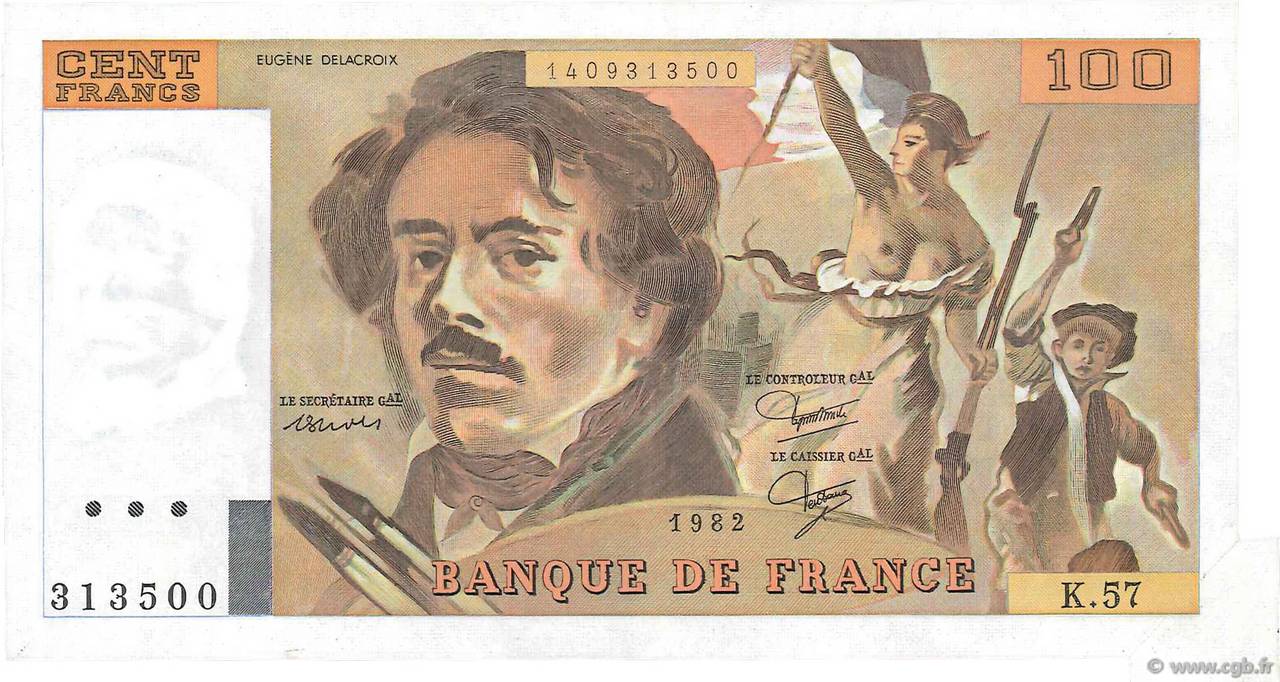 100 Francs DELACROIX modifié Fauté FRANCIA  1981 F.69.05 SPL