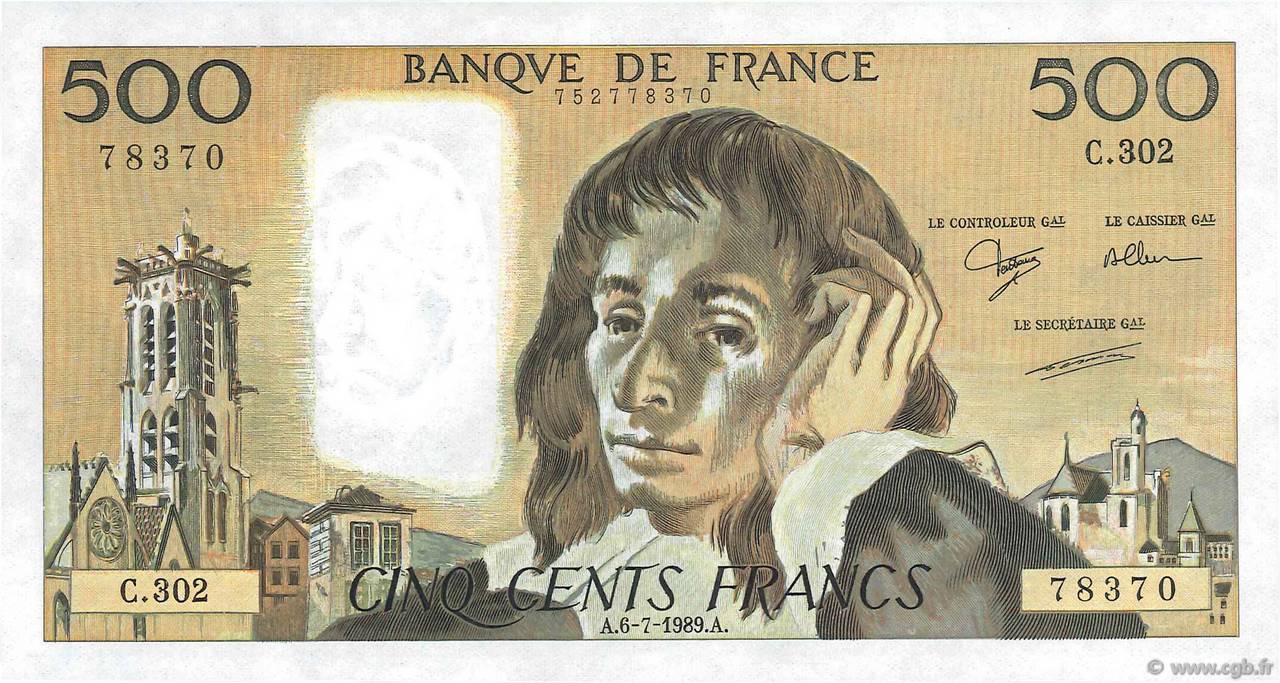 500 Francs PASCAL FRANCE  1989 F.71.42 pr.NEUF