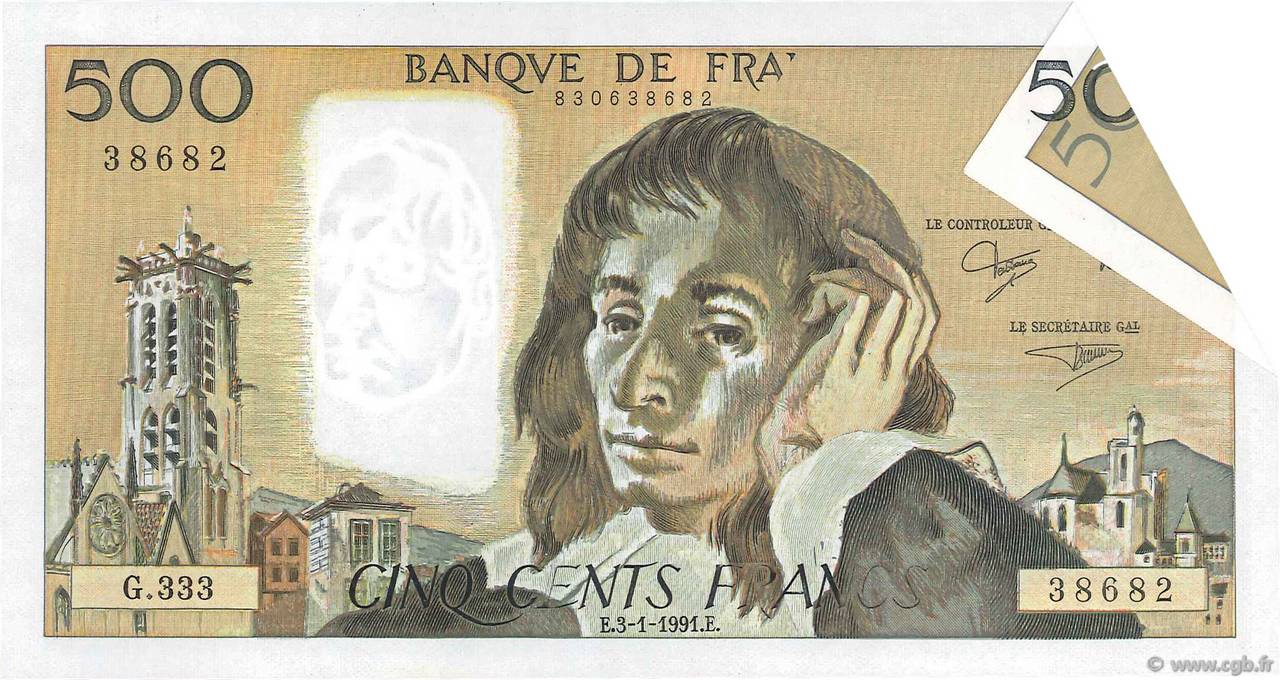 500 Francs PASCAL Fauté FRANCE  1991 F.71.46 NEUF