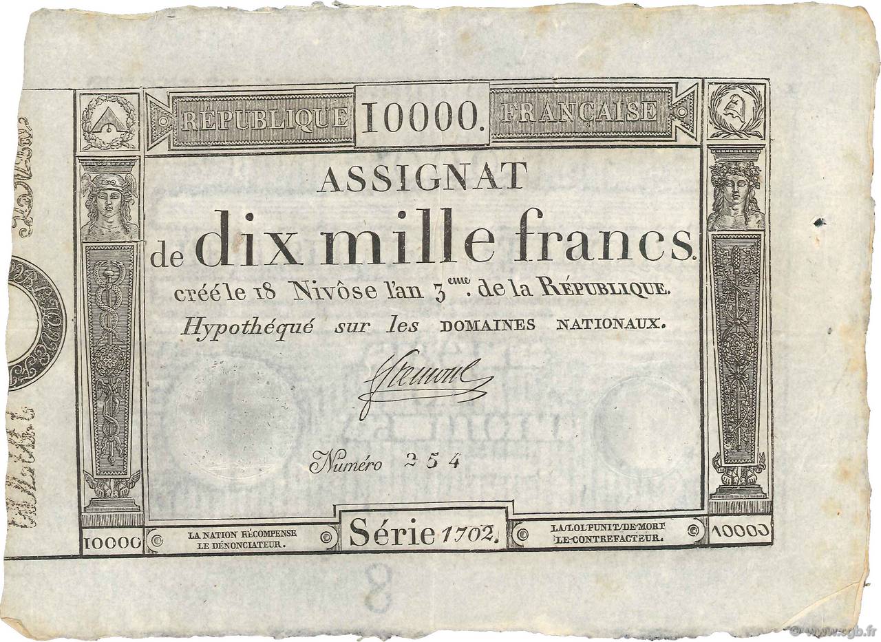 10000 Francs FRANKREICH  1795 Ass.52a VZ+