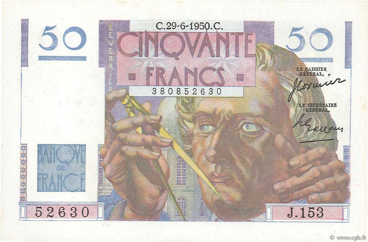 50 Francs LE VERRIER FRANCE  1950 F.20.15 pr.NEUF