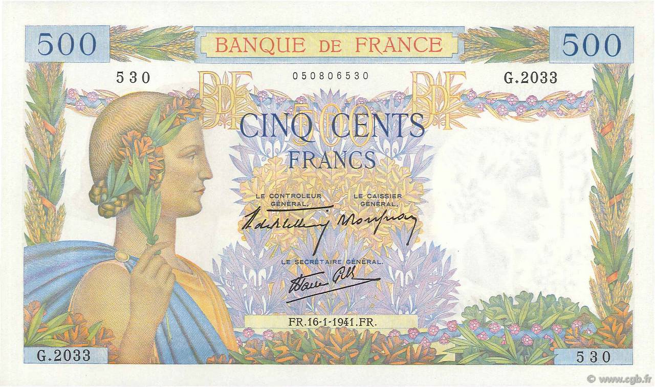 500 Francs LA PAIX FRANCIA  1941 F.32.13 SC+