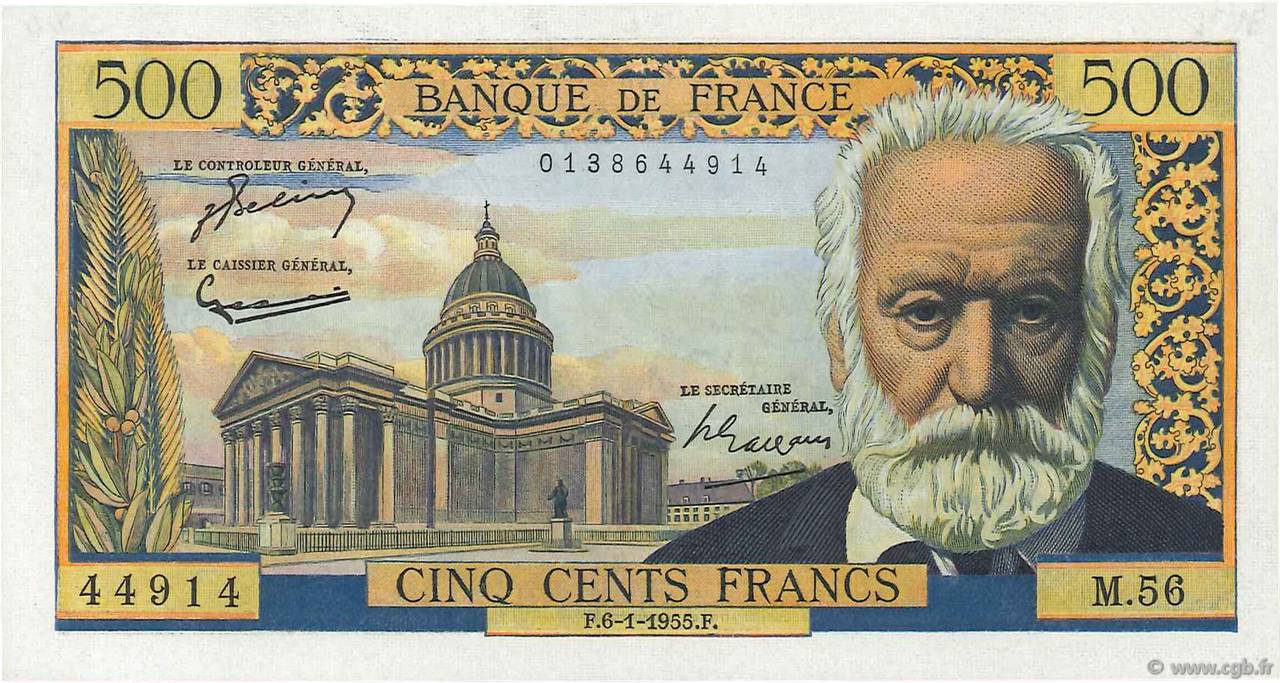 500 Francs VICTOR HUGO FRANCIA  1955 F.35.04 EBC