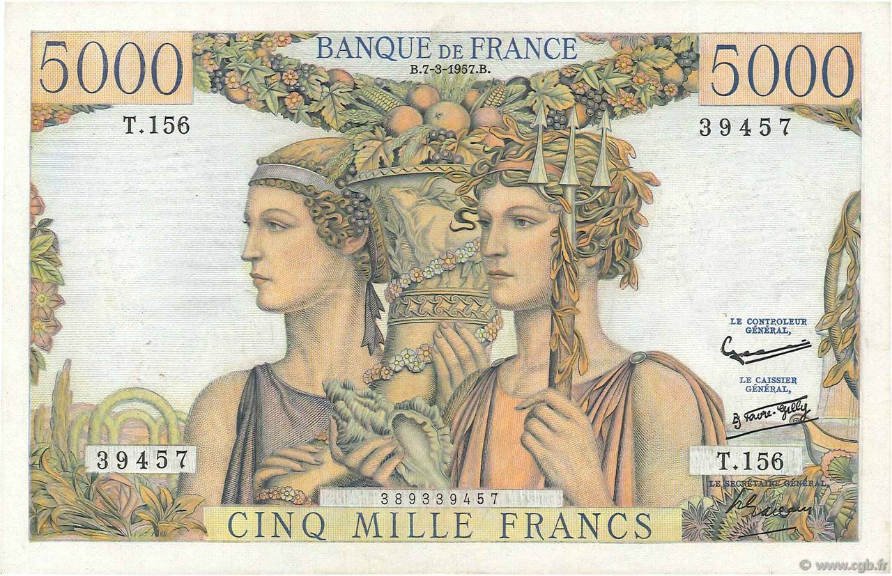 5000 Francs TERRE ET MER FRANCIA  1957 F.48.13 q.SPL