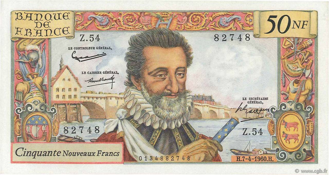 50 Nouveaux Francs HENRI IV FRANCIA  1960 F.58.05 AU