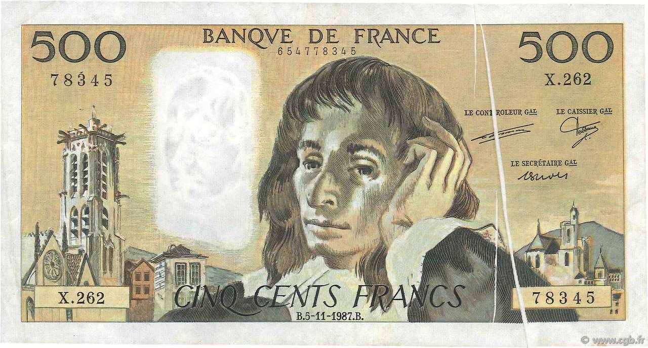 500 Francs PASCAL Fauté FRANCE  1987 F.71.37 TTB+
