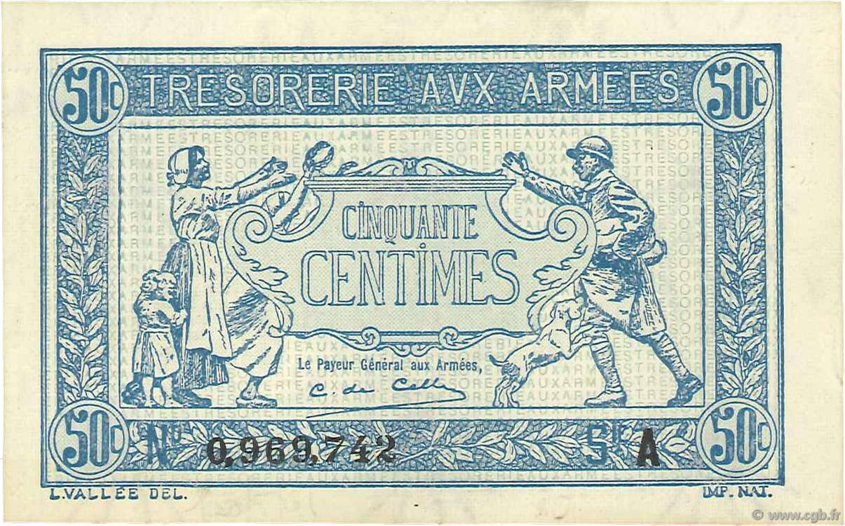 50 Centimes TRÉSORERIE AUX ARMÉES 1917 FRANCE  1917 VF.01.01 pr.NEUF