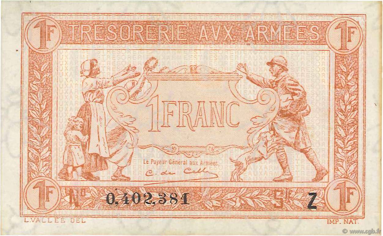 1 Franc TRÉSORERIE AUX ARMÉES 1919 FRANCIA  1919 VF.04.13 SC