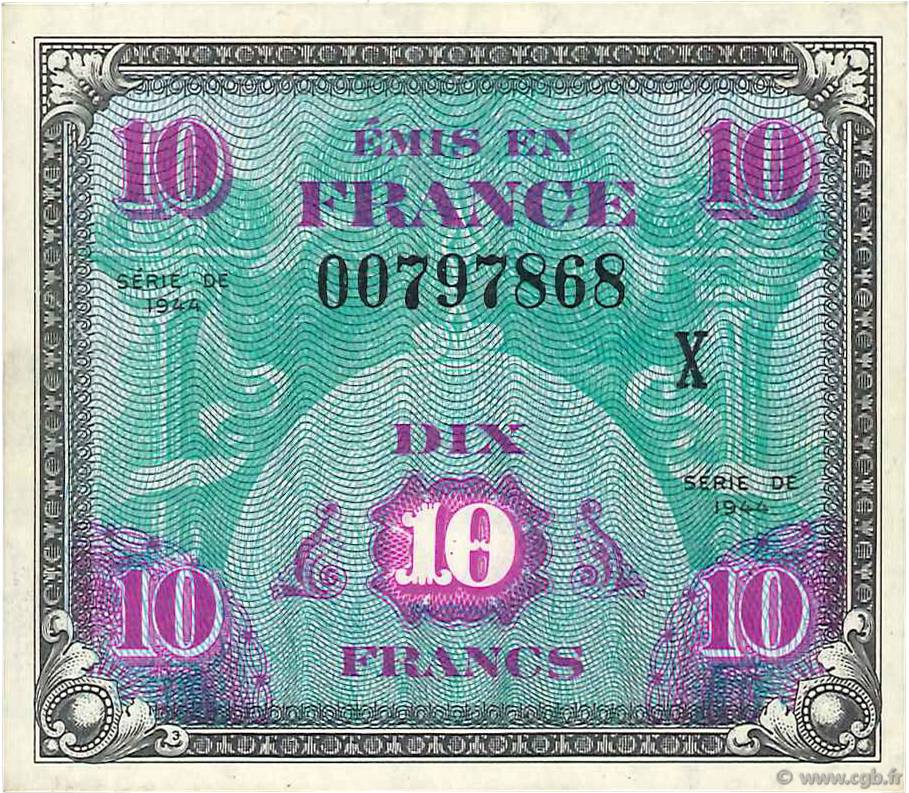 10 Francs DRAPEAU FRANCIA  1944 VF.18.02 q.AU