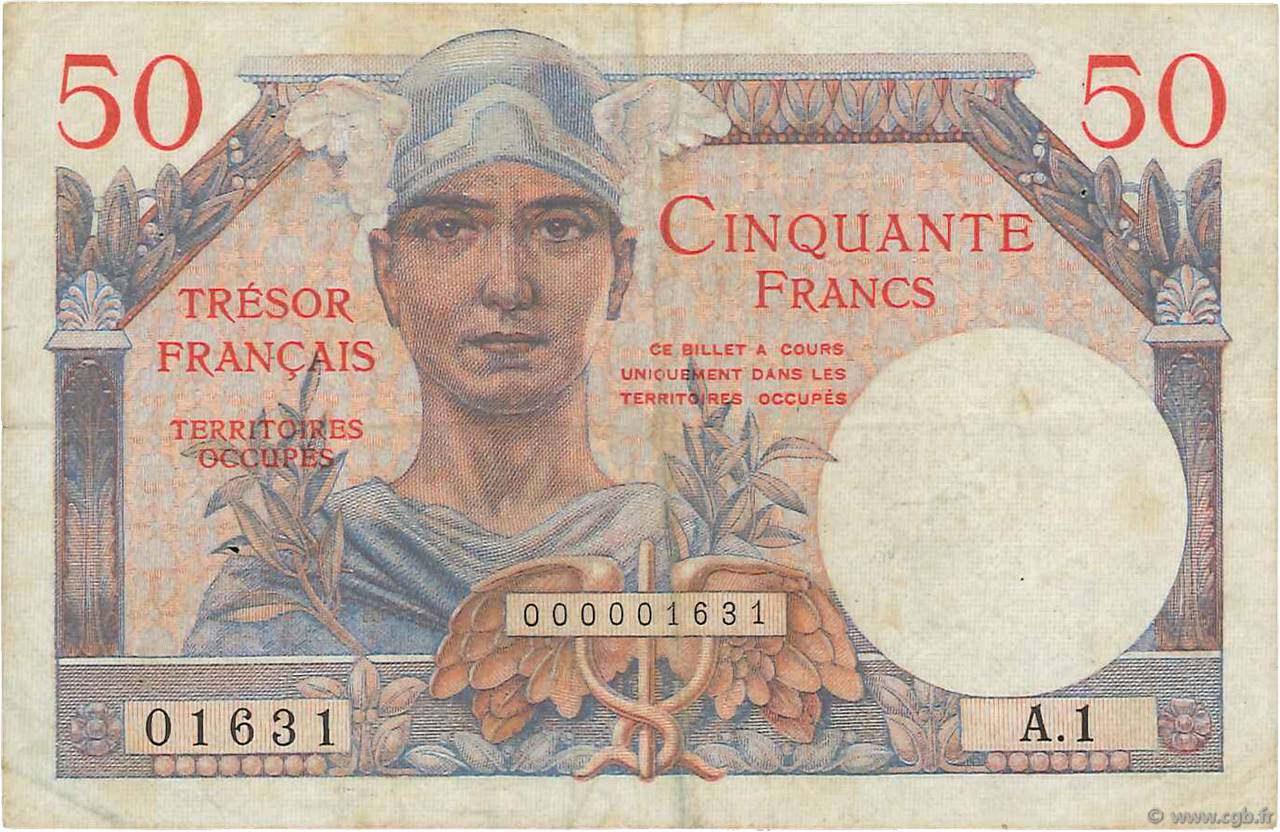 50 Francs TRÉSOR FRANÇAIS Petit numéro FRANCE  1947 VF.31.01 TB+