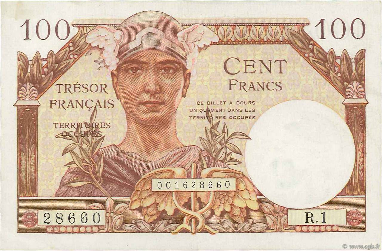 100 Francs TRÉSOR FRANÇAIS FRANKREICH  1947 VF.32.01 VZ+