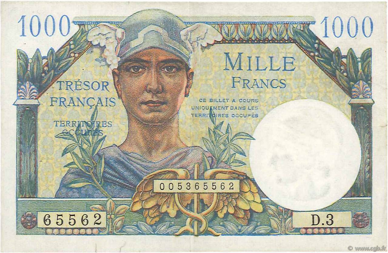 1000 Francs TRÉSOR FRANÇAIS FRANCIA  1947 VF.33.03 BB