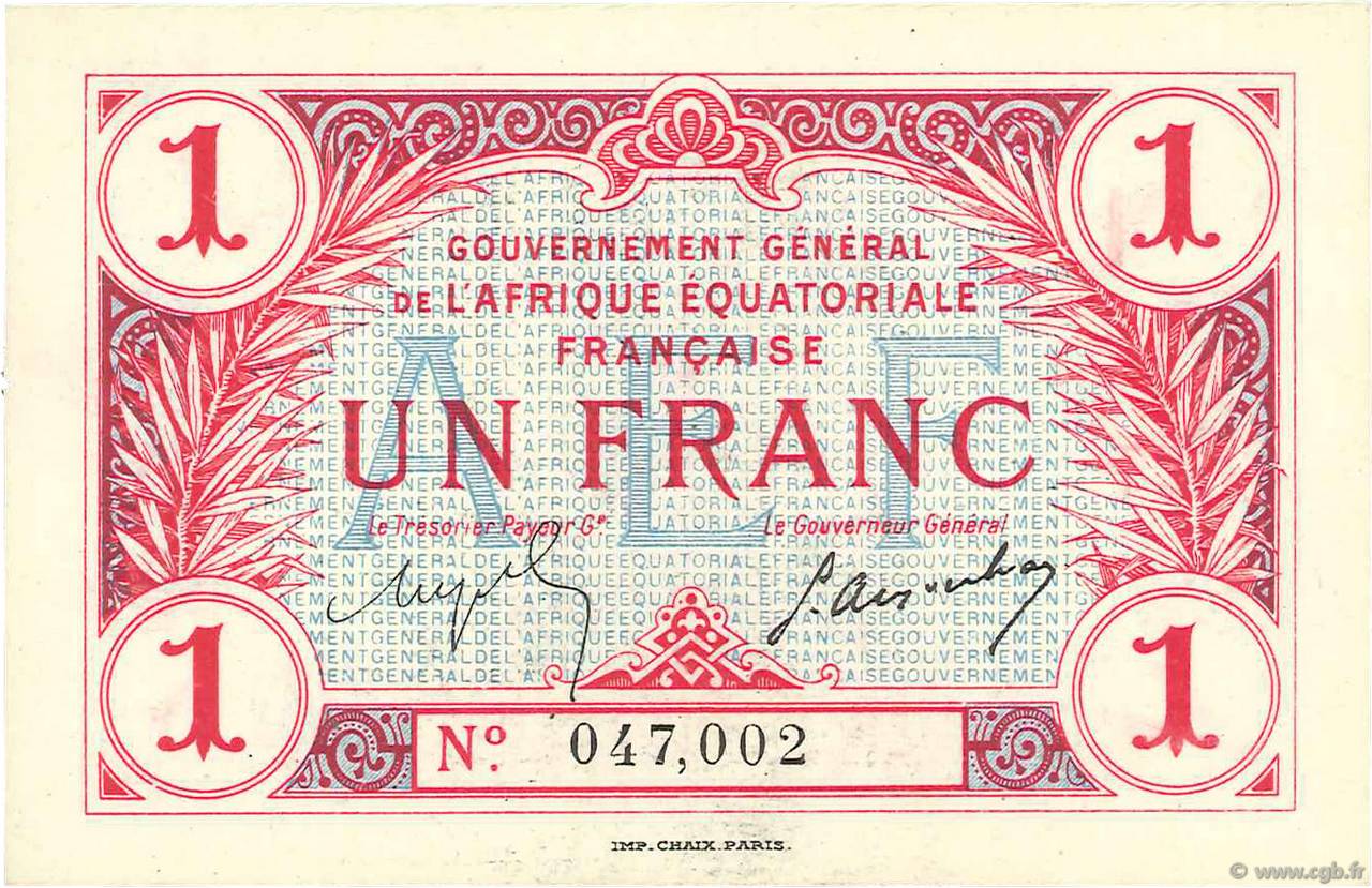 1 Franc AFRIQUE ÉQUATORIALE FRANÇAISE  1917 P.02a SC+