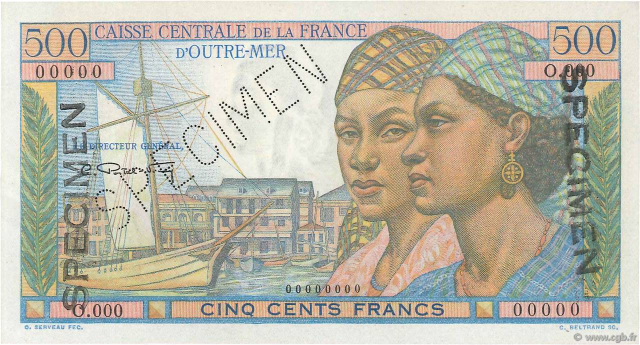 500 Francs Pointe à Pitre Spécimen AFRIQUE ÉQUATORIALE FRANÇAISE  1946 P.25s UNC-