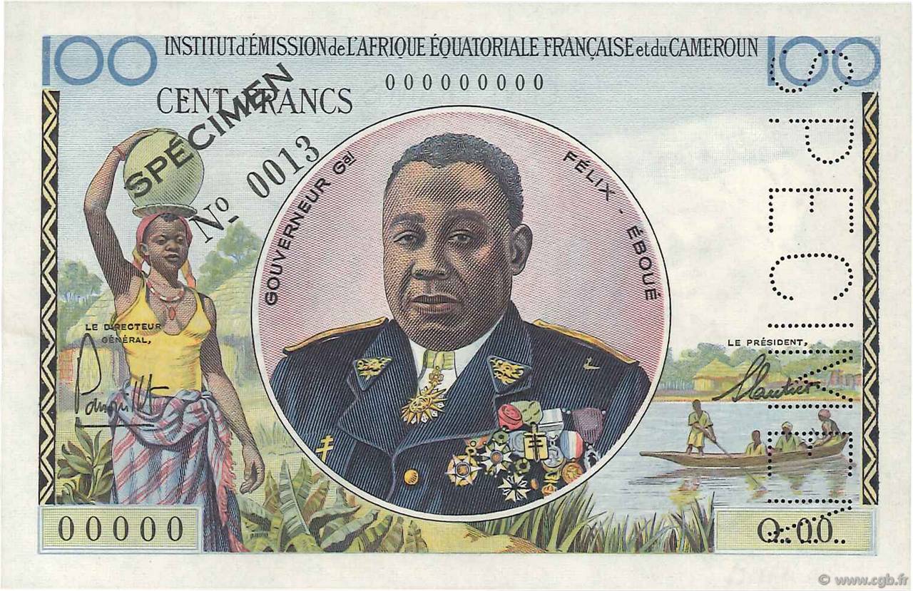 100 Francs Spécimen AFRIQUE ÉQUATORIALE FRANÇAISE  1957 P.32s XF+