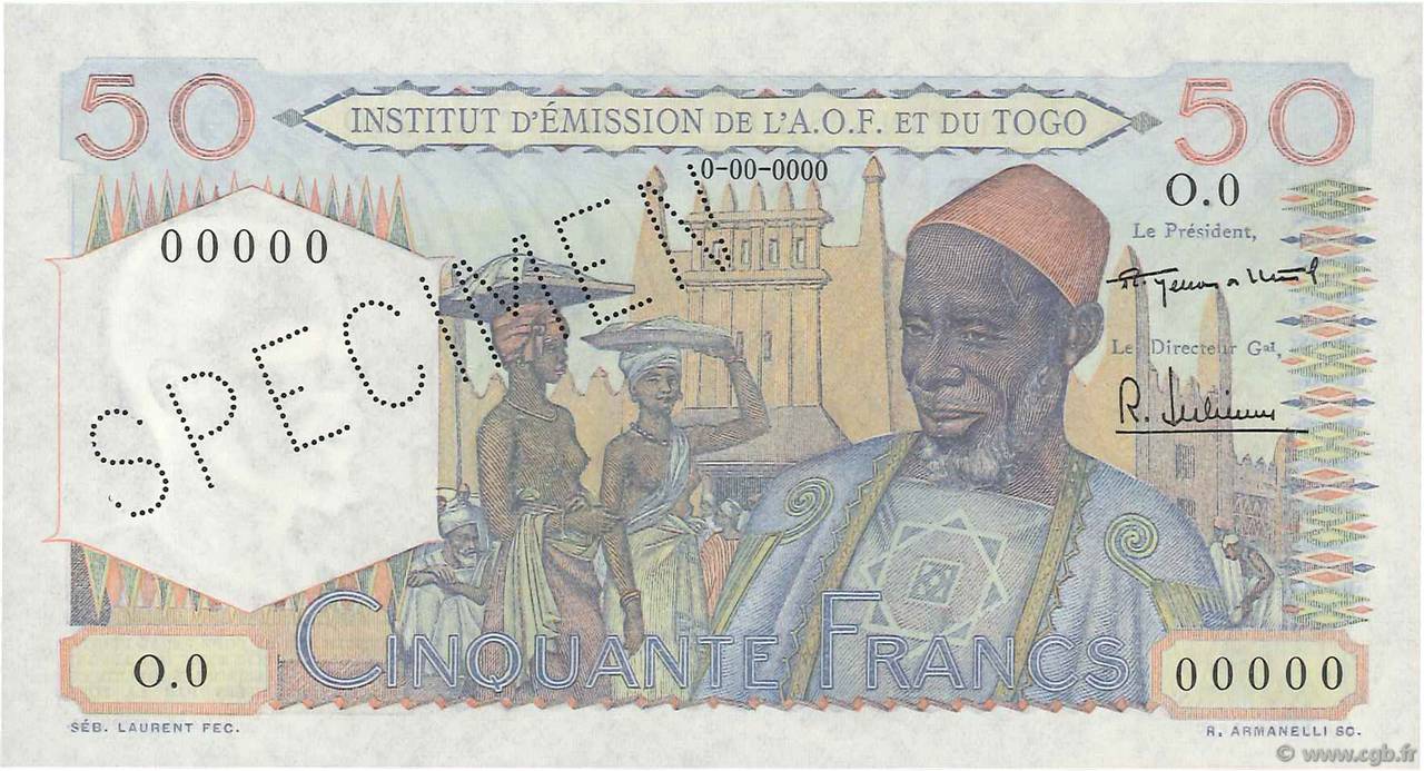 50 Francs Spécimen FRENCH WEST AFRICA (1895-1958)  1955 P.44s UNC-