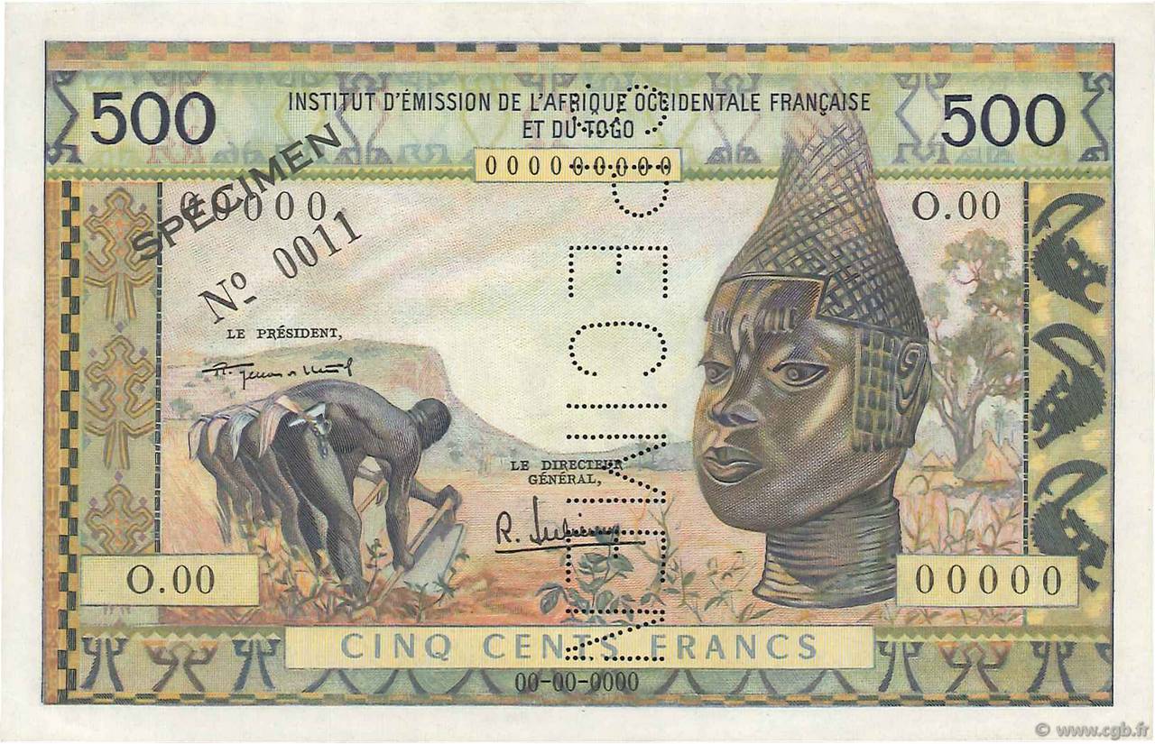 500 Francs Spécimen FRENCH WEST AFRICA (1895-1958)  1956 P.47s AU