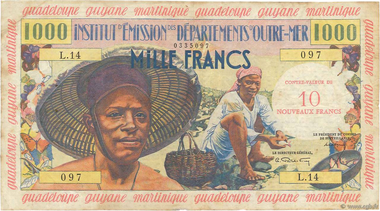 10 NF sur 1000 Francs FRENCH ANTILLES  1961 P.02 F+