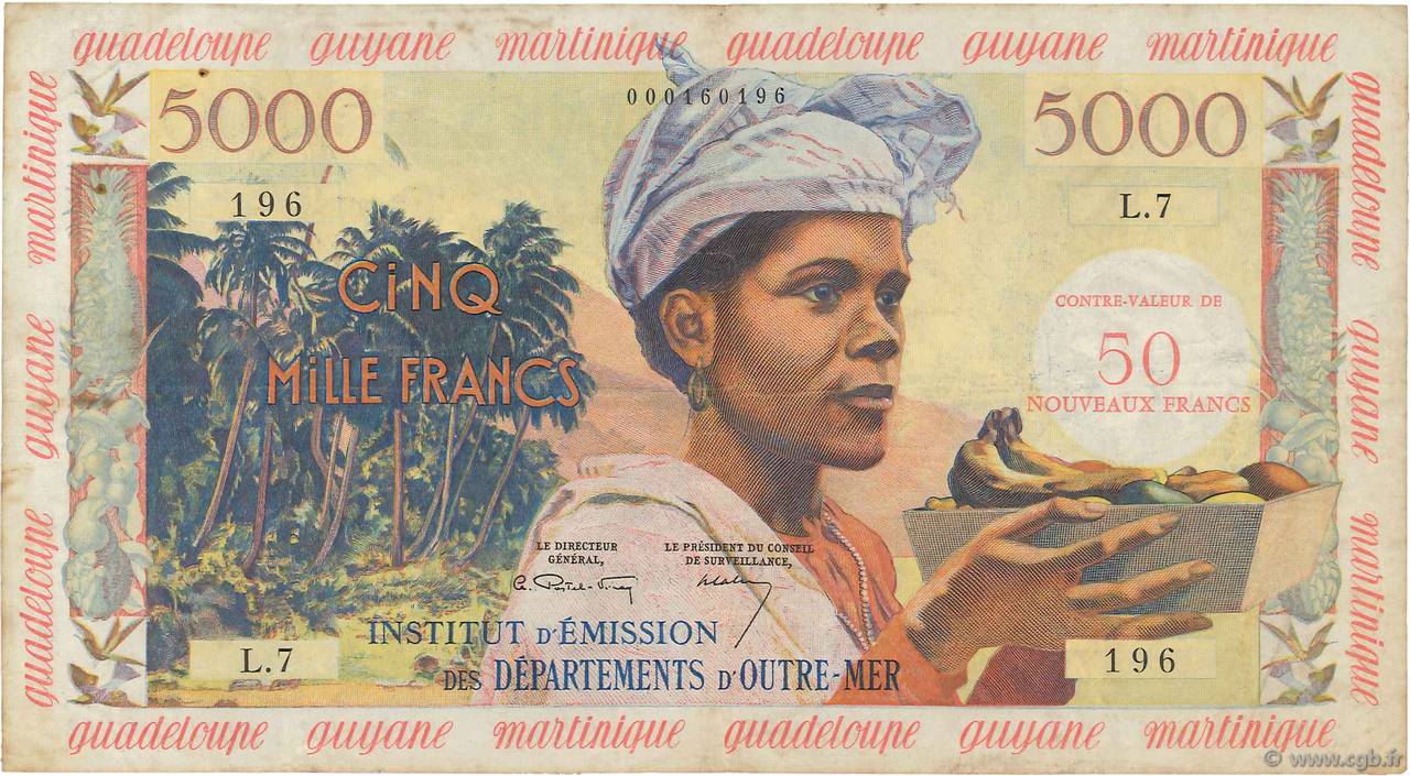 50 NF sur 5000 Francs FRENCH ANTILLES  1961 P.03a BC+