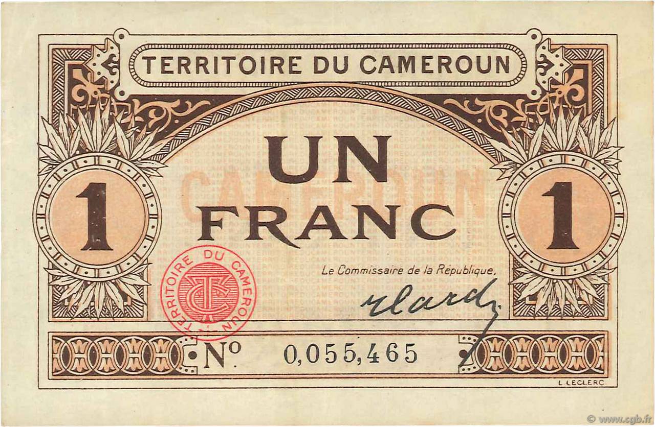1 Franc CAMERúN  1922 P.05 EBC