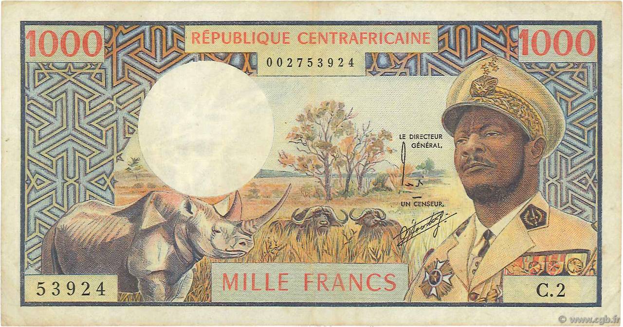 1000 Francs REPUBBLICA CENTRAFRICANA  1974 P.02 BB