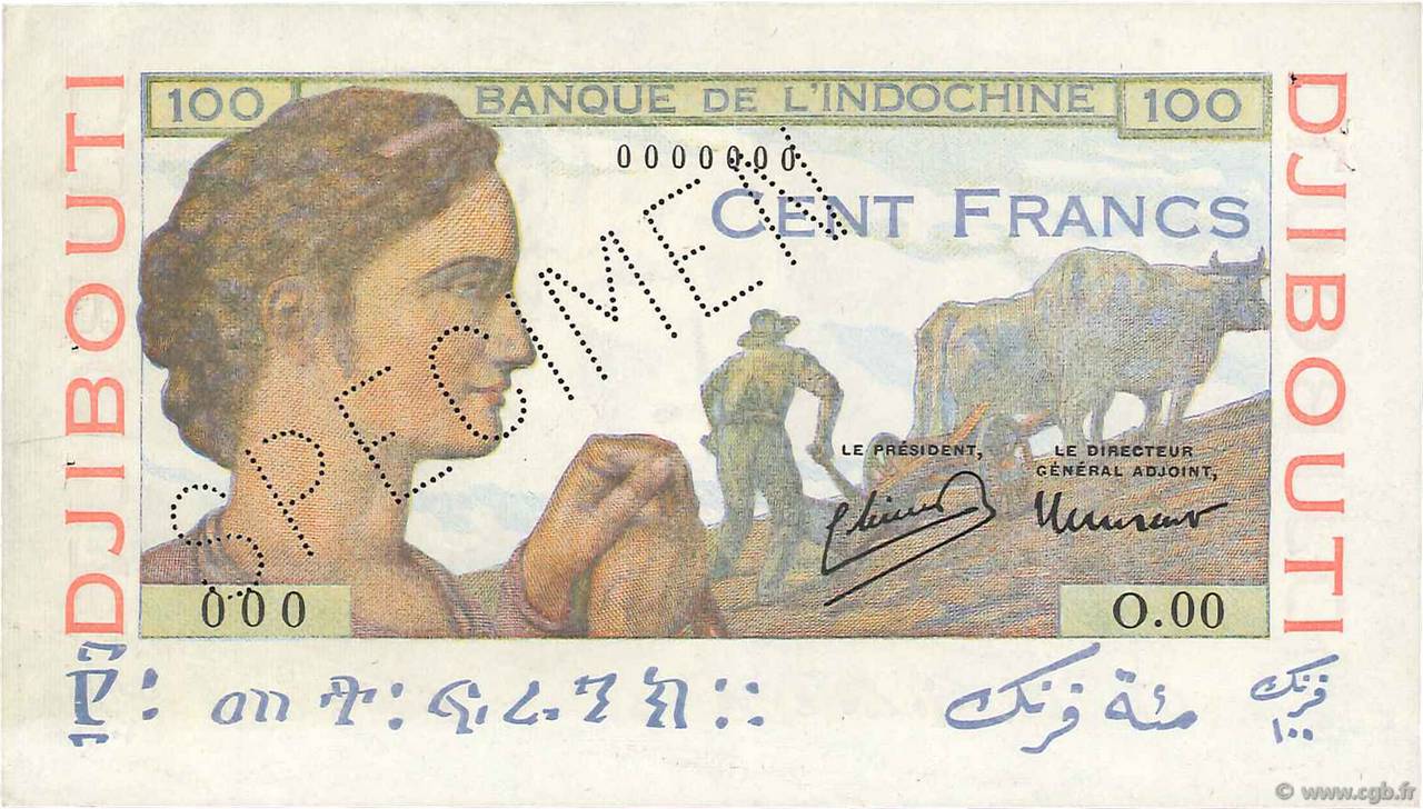 100 Francs Spécimen DJIBOUTI  1946 P.19As SUP+