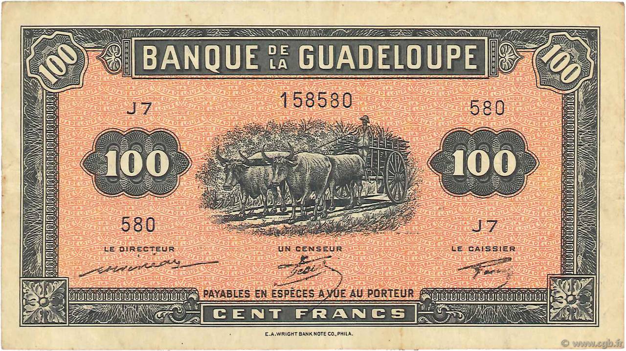 100 Francs GUADELOUPE  1944 P.23a TTB