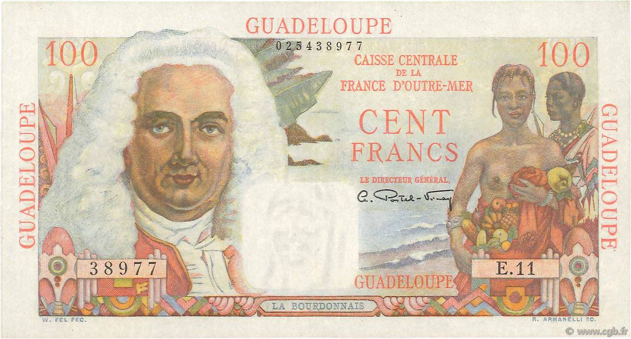 100 Francs La Bourdonnais GUADELOUPE  1946 P.35 VF+