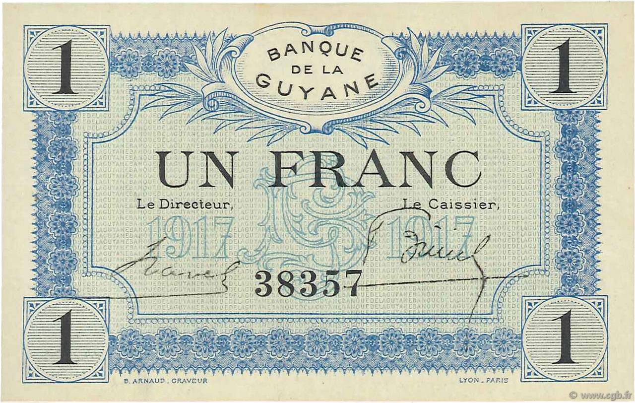 1 Franc FRENCH GUIANA  1917 P.05 VZ+