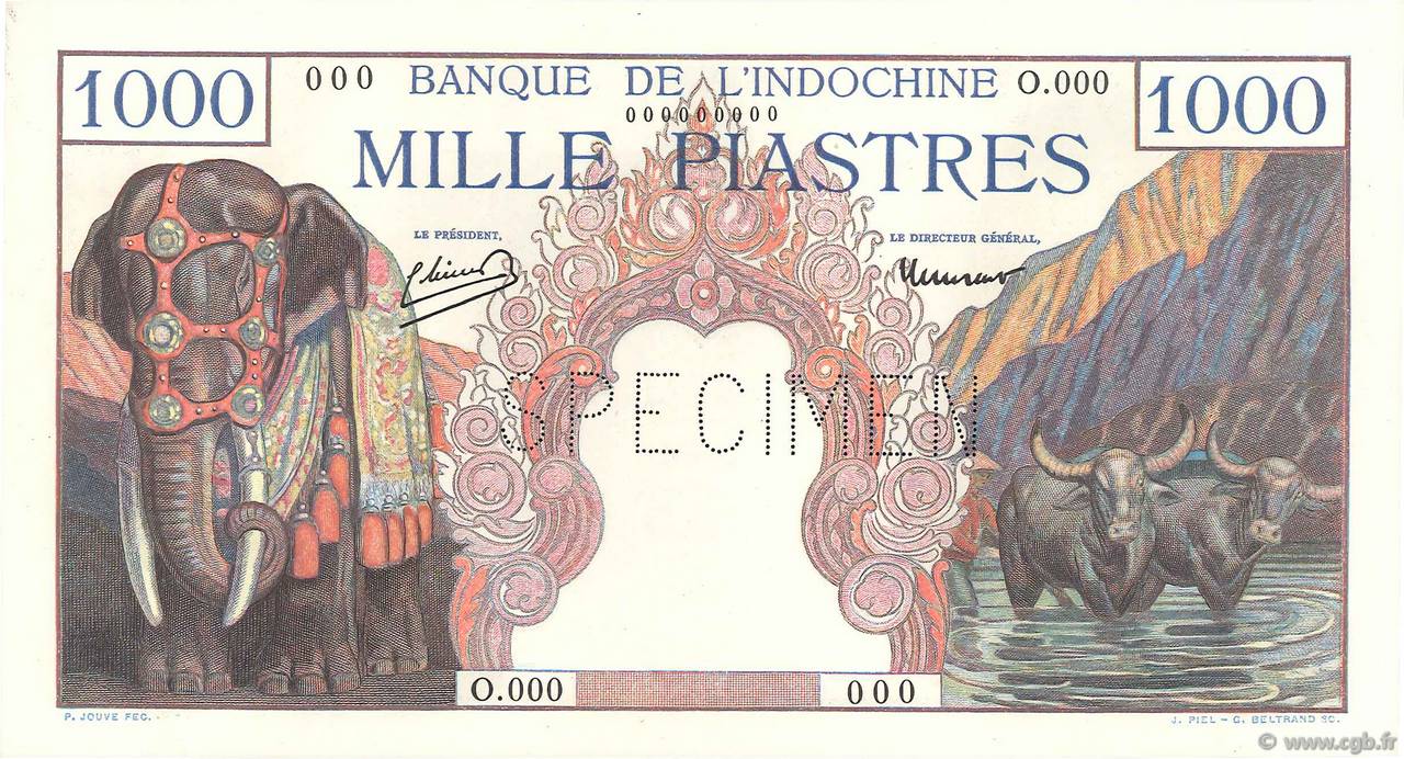 1000 Piastres Spécimen INDOCHINA  1951 P.084s1 FDC