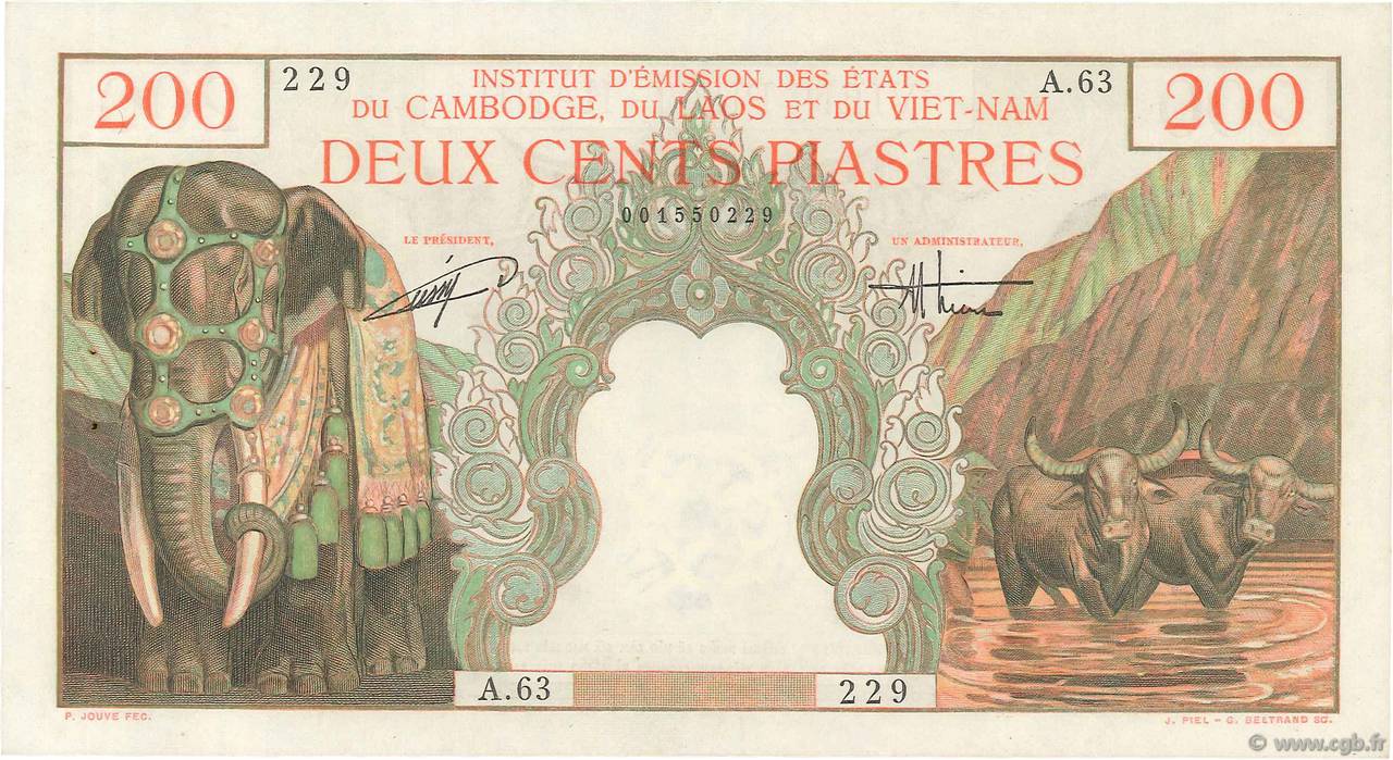 200 Piastres - 200 Dong INDOCHINE FRANÇAISE  1953 P.109 pr.SPL