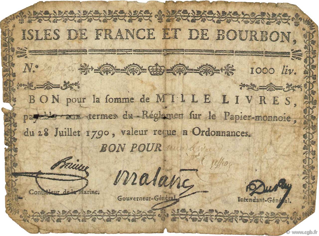 1000 Livres ISOLE DE FRANCIA E BORBONE  1790 P.23 q.B