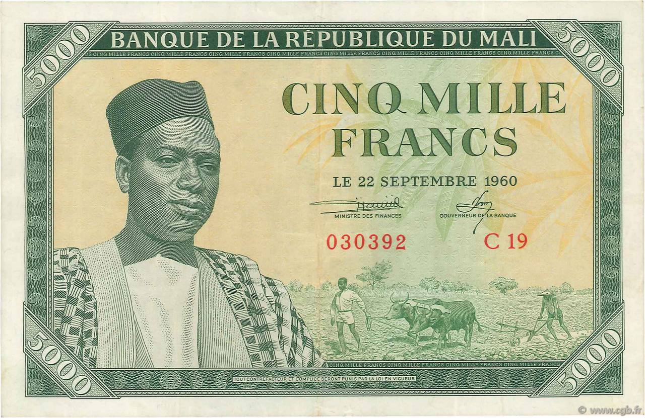 5000 Francs MALí  1960 P.05 MBC+