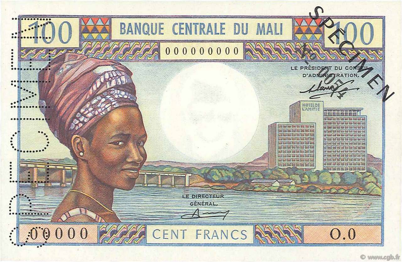 100 Francs Spécimen MALI  1972 P.11s fST+