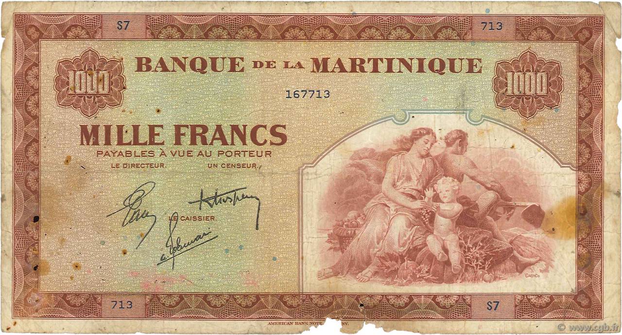 1000 Francs MARTINIQUE  1942 P.21a B