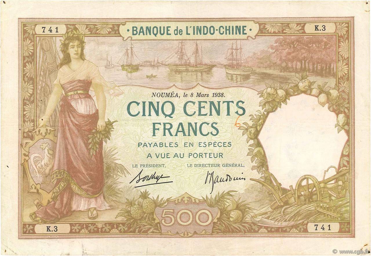 500 Francs NEW CALEDONIA  1953 P.38 F+