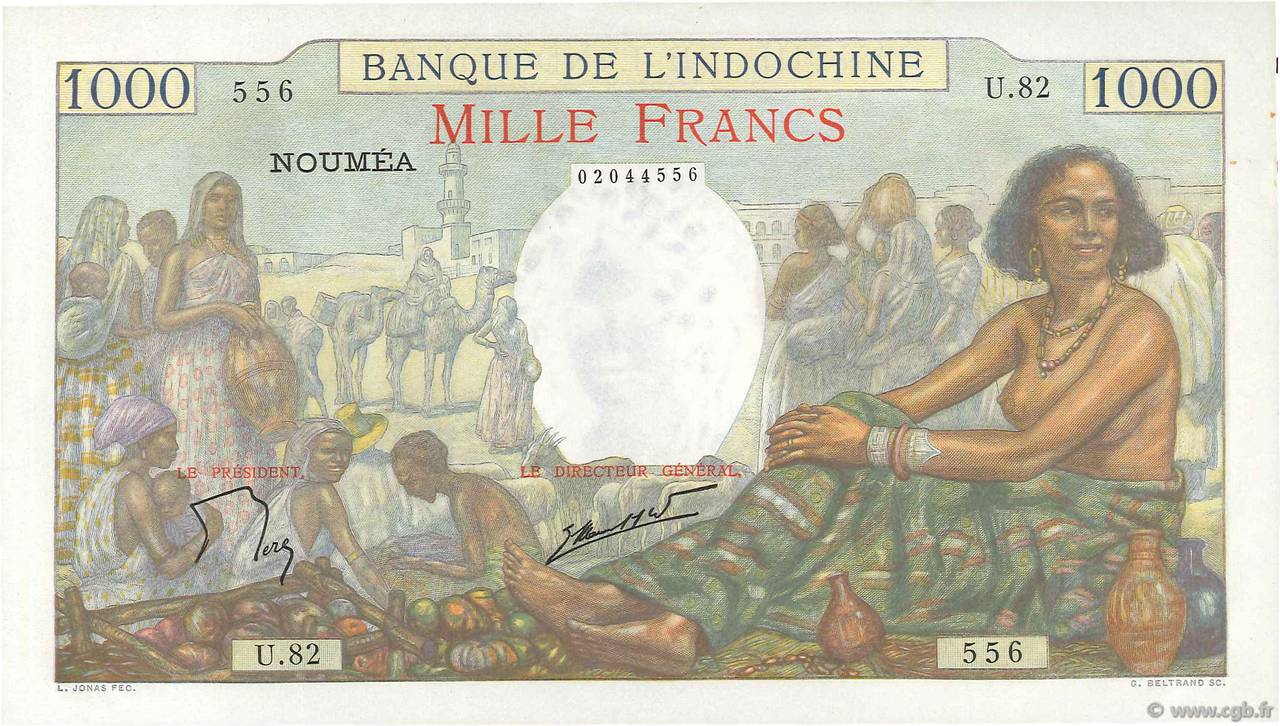 1000 Francs NEW CALEDONIA  1963 P.43d AU-