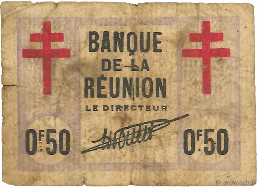 50 Centimes ISLA DE LA REUNIóN  1943 P.33 RC